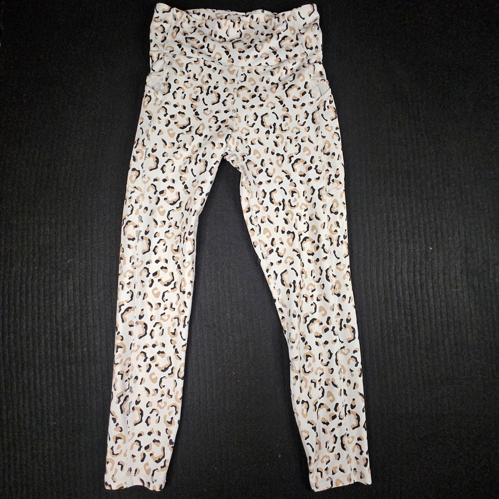 Bally Total Fitness Leopard Print High Rise Leggings Side Pockets Size Large